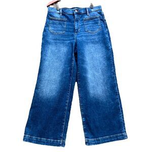 Lands' End Soft Denim High Rise Wide Leg Patch Pocket Crop Jeans Size 10